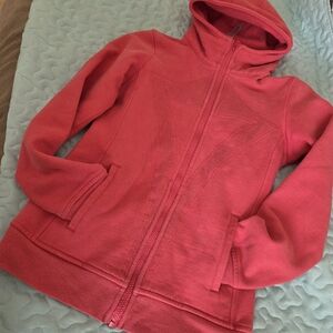 Kids Hooded Zip Bomber Jacket in Coral Red